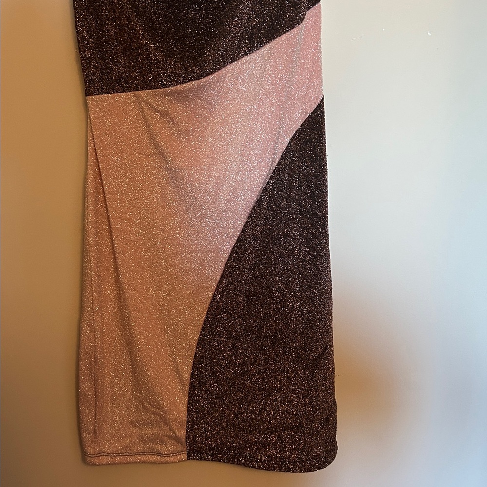 Naked Wardrobe pink/brown stretchy mini dress silver/gold sparkle size 1 new/tag - Picture 3 of 9